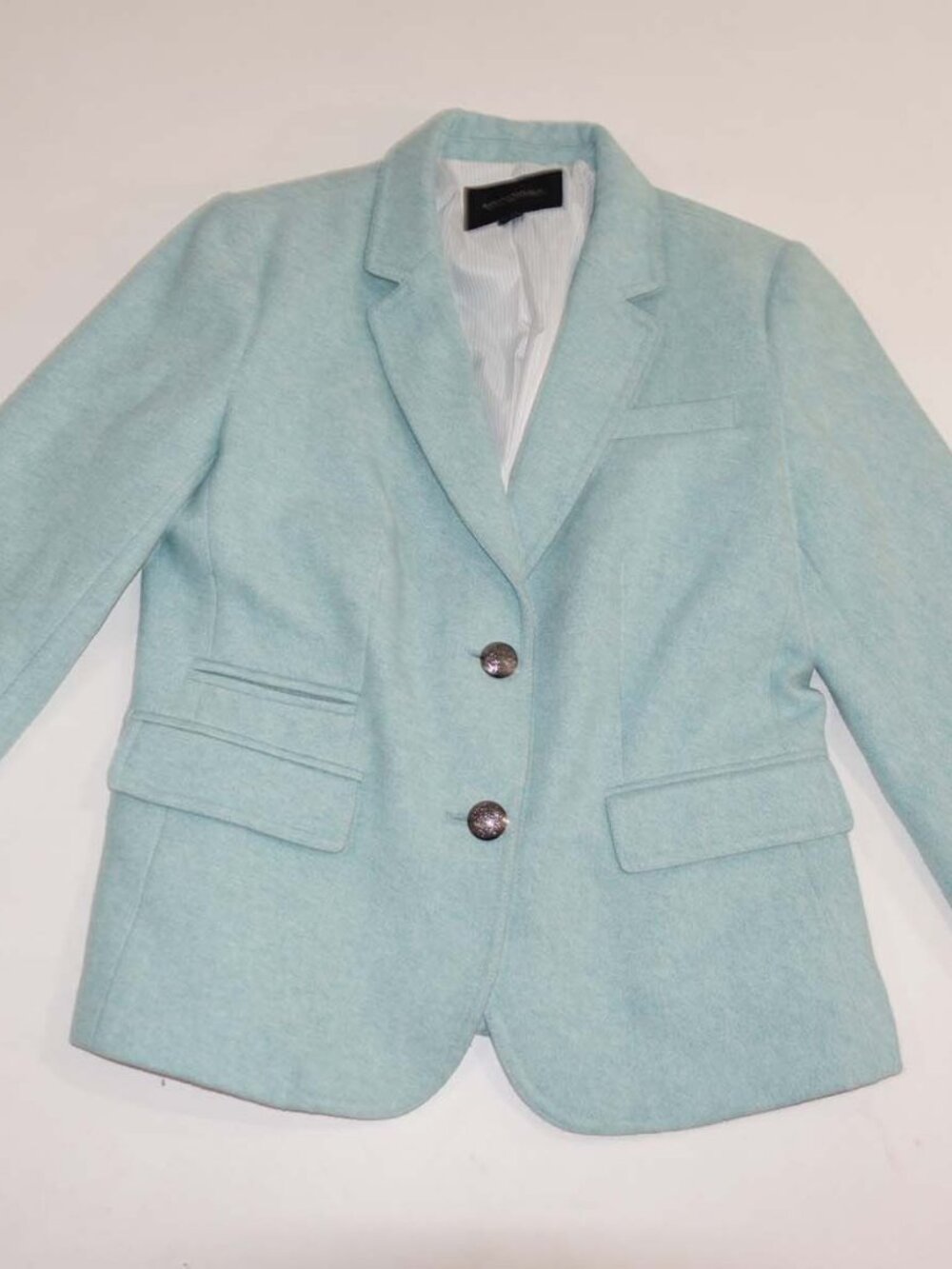 Banana Republic Women's Tweed 2 Button Blazer Jacket Size 8 Turquoise Blue Wool